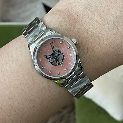 Preloved Authentic Gucci G-Timeless Mystic Cat (Feline Head) – Pink Mother-of-Pearl Dial