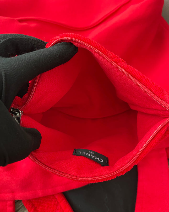 Preloved Authentic Chanel Red Terry Cloth Beach Bag and Towel Set