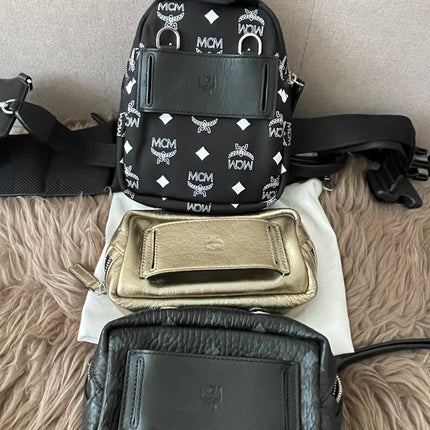 Preloved Authentic MCM Trey Mixed Media Triple-Pouch Convertible Sling
