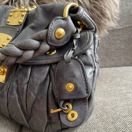 Preloved Authentic Miu Miu Coffer Bag – Slate Blue Distressed Leather