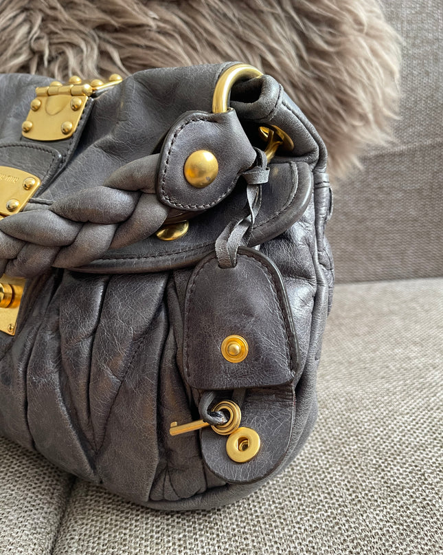 Preloved Authentic Miu Miu Coffer Bag – Slate Blue Distressed Leather
