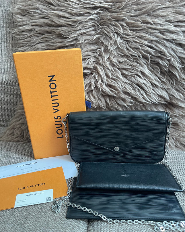 Preloved Authentic Louis Vuitton Félicie Pochette in Black Epi Leather