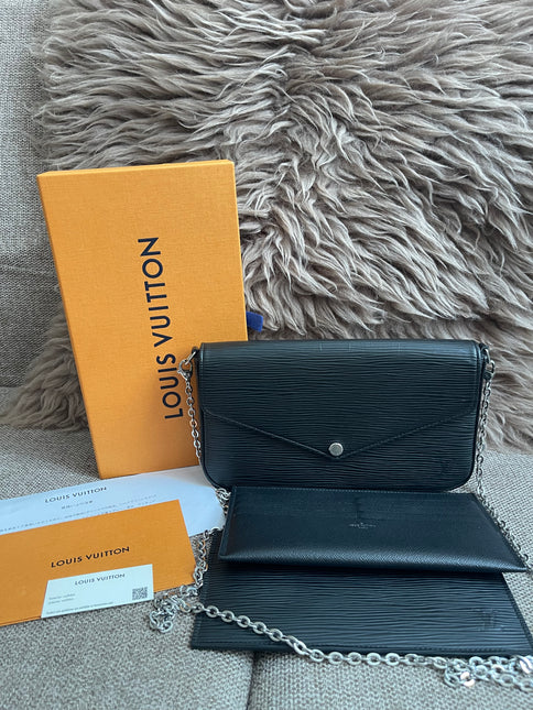 Preloved Authentic Louis Vuitton Félicie Pochette in Black Epi Leather