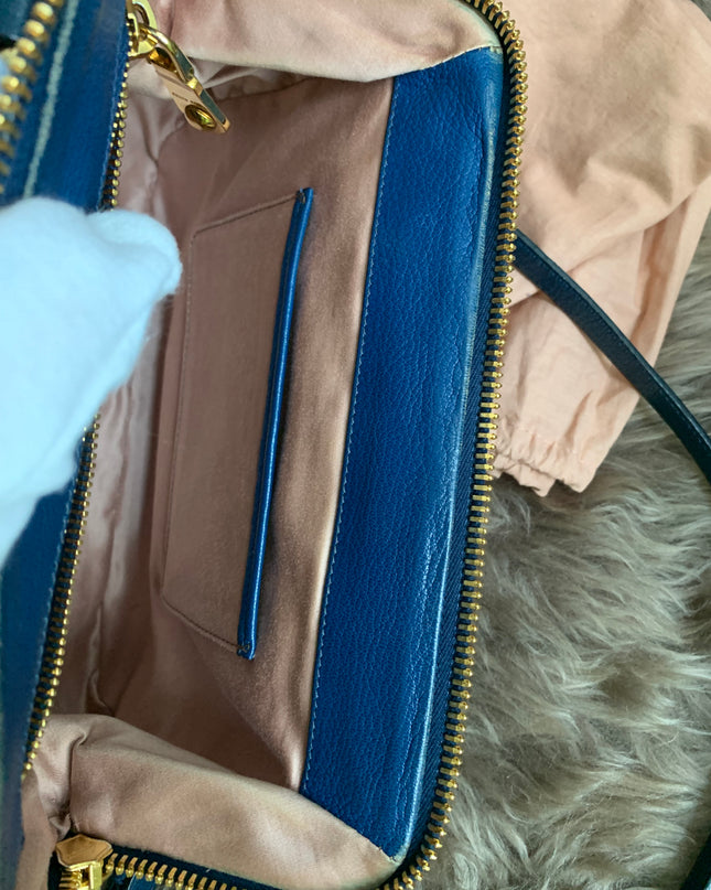 Miu Miu Two Tone Blue Madras Leather Doctor Satchel