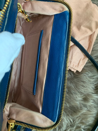 Miu Miu Two Tone Blue Madras Leather Doctor Satchel