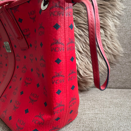 Preloved Authentic MCM Visetos Reversible Liz Shopper Tote – Ruby Red