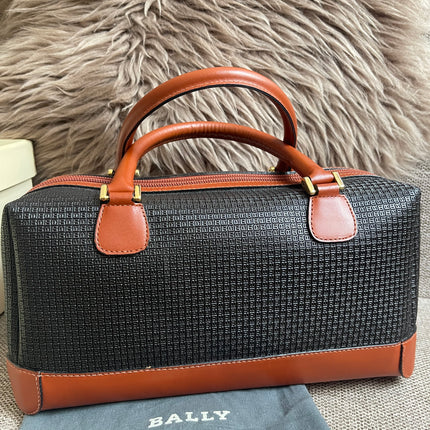 Preloved Authentic Bally Monogram Top Handle Tote Bag Black Cognac