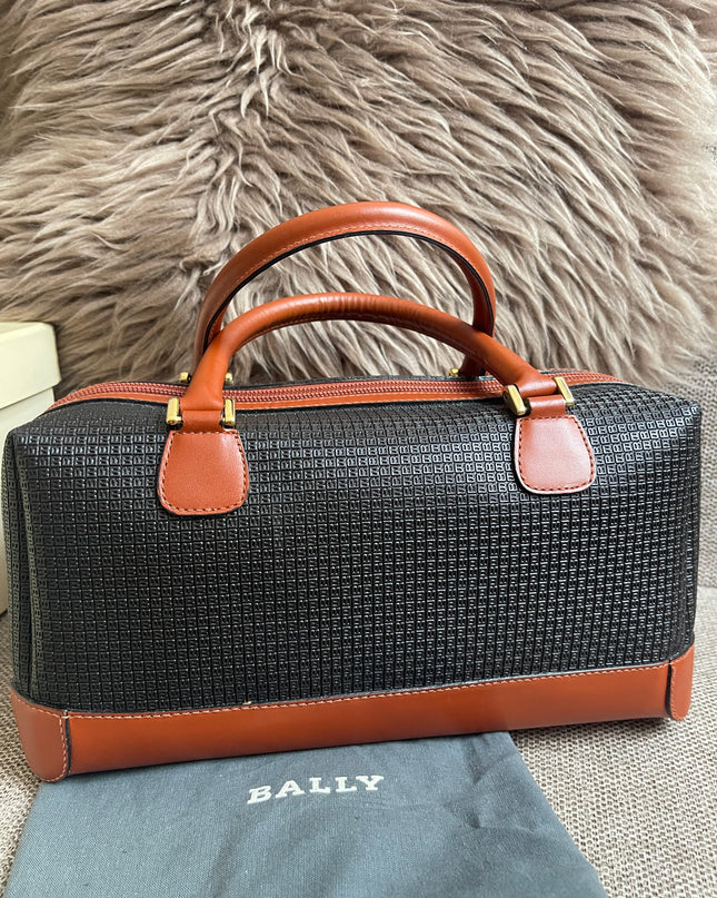Preloved Authentic Bally Monogram Top Handle Tote Bag Black Cognac