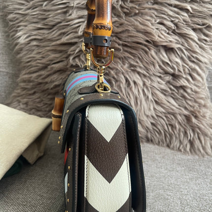 Preloved Authentic Gucci GG Supreme Canvas Leather and Python Medium Bamboo 1947 Top Handle Bag
