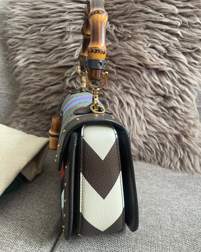 Preloved Authentic Gucci GG Supreme Canvas Leather and Python Medium Bamboo 1947 Top Handle Bag