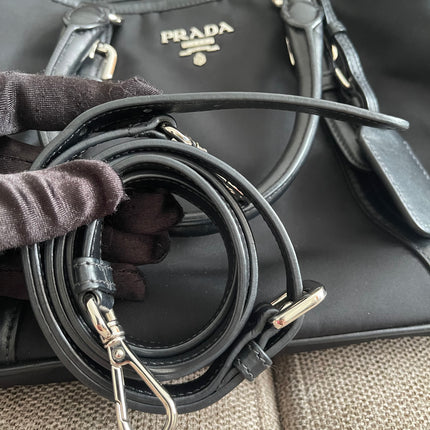 Preloved Authentic Prada Tessuto Nylon Tote Bag Black with Crossbody Strap