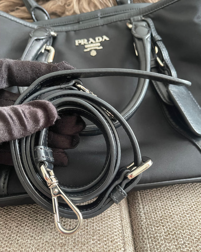 Preloved Authentic Prada Tessuto Nylon Tote Bag Black with Crossbody Strap