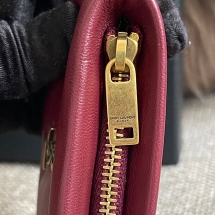 Preloved Authentic Saint Laurent Monogram Zipped Card Case — Burgundy
