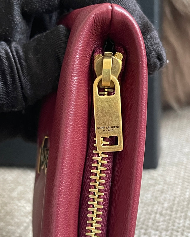 Preloved Authentic Saint Laurent Monogram Zipped Card Case — Burgundy