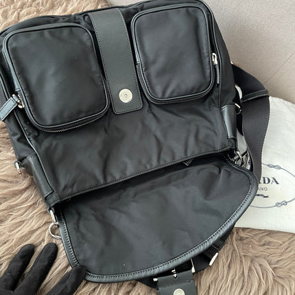 Preloved Authentic  Prada Tessuto Nylon and Saffiano Leather Messenger Bag