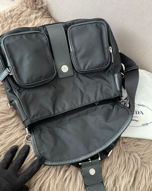 Preloved Authentic  Prada Tessuto Nylon and Saffiano Leather Messenger Bag