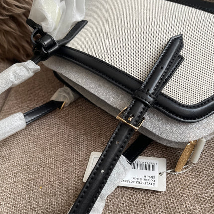 Preloved Authentic Charles & Keith Structured Boston Bag in Black White Mesh