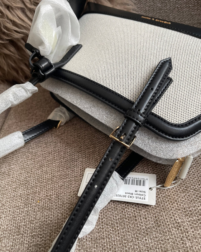 Preloved Authentic Charles & Keith Structured Boston Bag in Black White Mesh