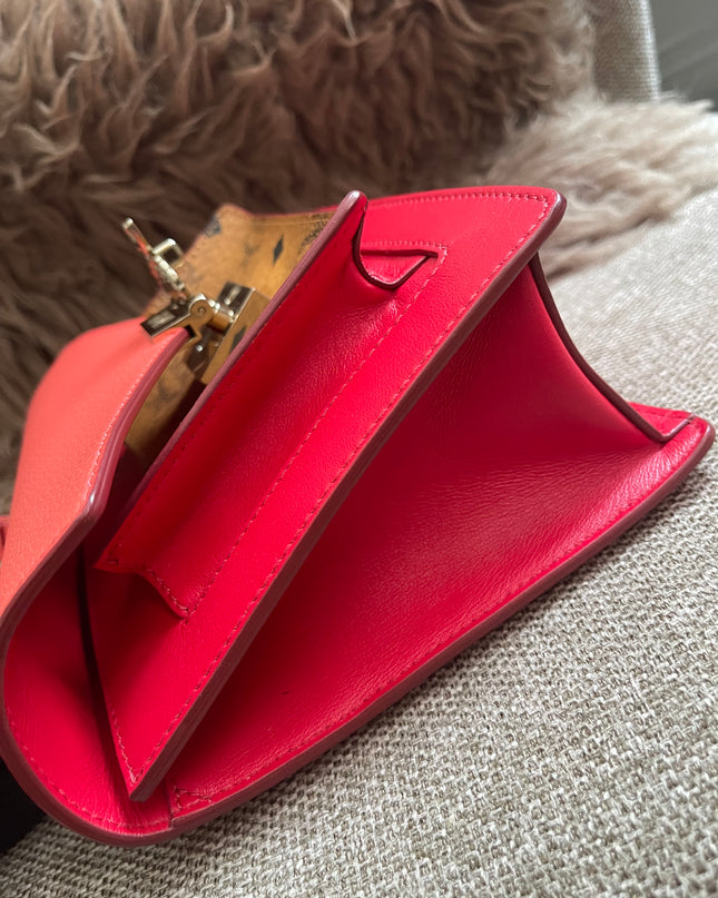 Preloved Authentic MCM Patricia Top Handle Bag – Fiesta Red with Cognac Visetos Panel