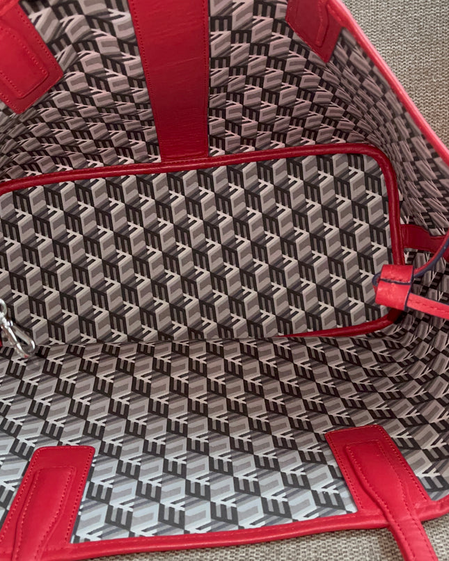 Preloved Authentic MCM Visetos Reversible Liz Shopper Tote – Ruby Red