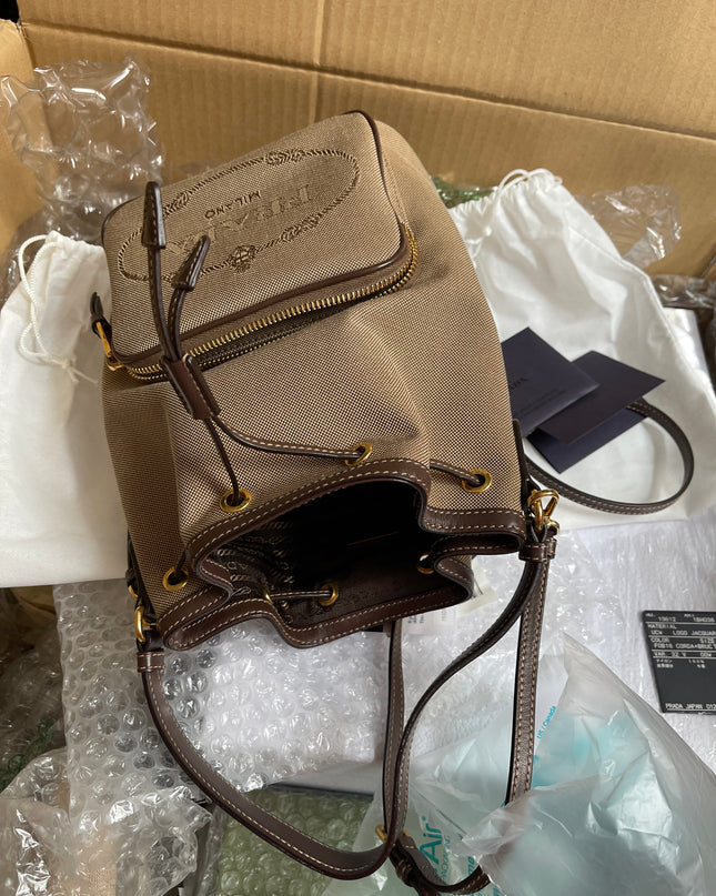 Preloved Prada  2021 Logo Jacquard Bucket Bag