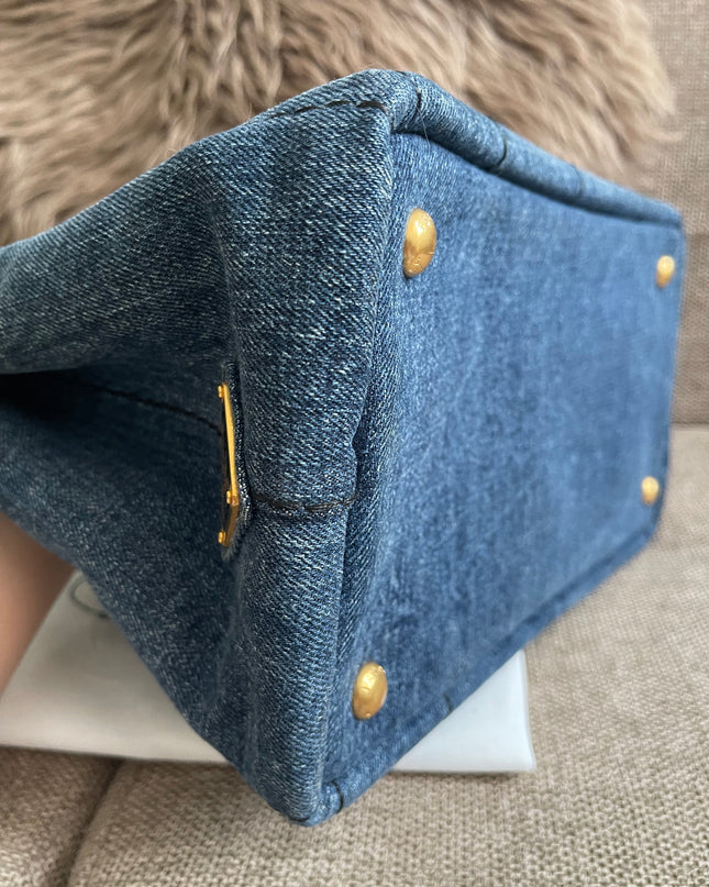 Preloved Authentic Prada Giardiniera Shopper Bag — Blue Denim