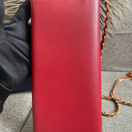 Preloved Authentic Prada Saffiano Metal Wallet on Chain in Fuoco Red