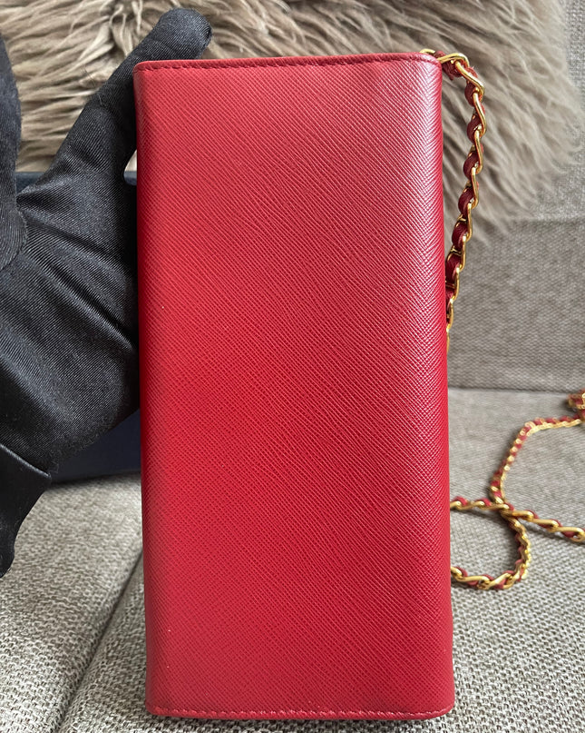 Preloved Authentic Prada Saffiano Metal Wallet on Chain in Fuoco Red