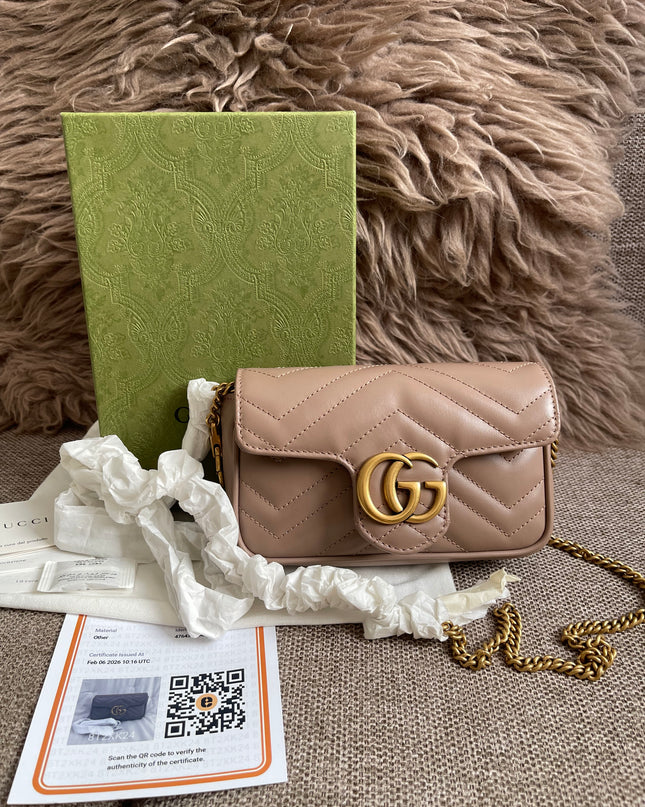 Preloved Authentic Gucci Mini GG Marmont Shoulder Bag in Matelassé Chevron Leather — Brand New