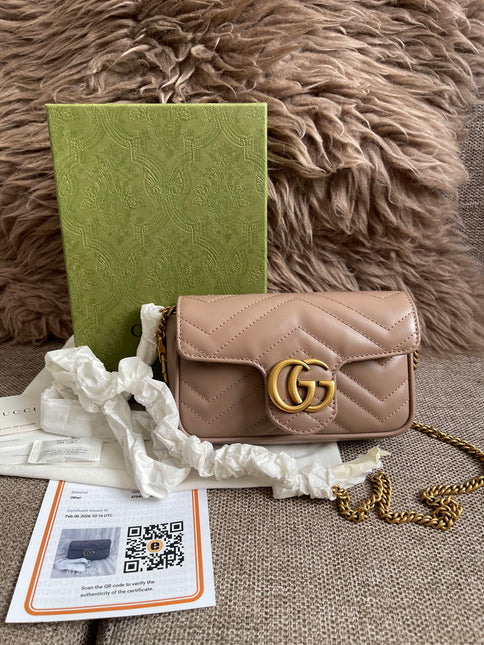 Preloved Authentic Gucci Mini GG Marmont Shoulder Bag in Matelassé Chevron Leather — Brand New