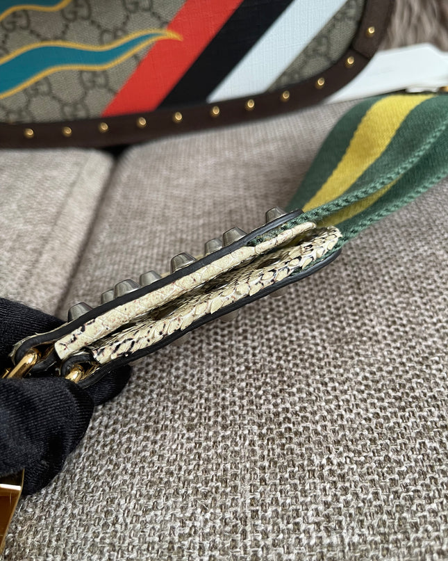Preloved Authentic Gucci GG Supreme Canvas Leather and Python Medium Bamboo 1947 Top Handle Bag