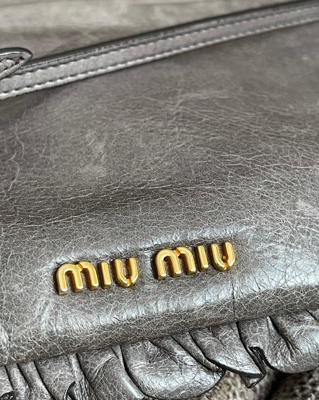 Preloved Autehntic Miu Miu Ruffle Crossbody Bag – Taupe
