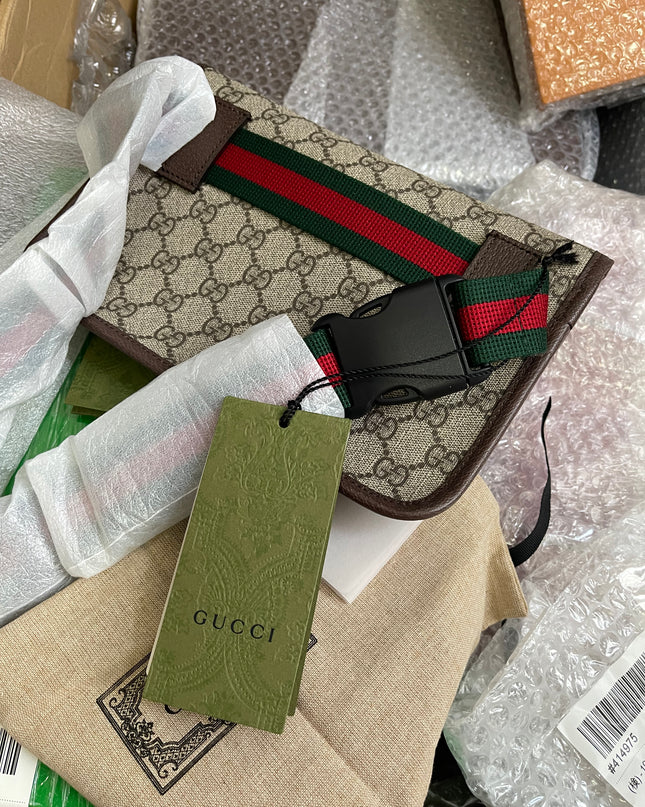 Preloved Gucci Brown GG Supreme Canvas and Leather Neo Vintage Web Belt Bag