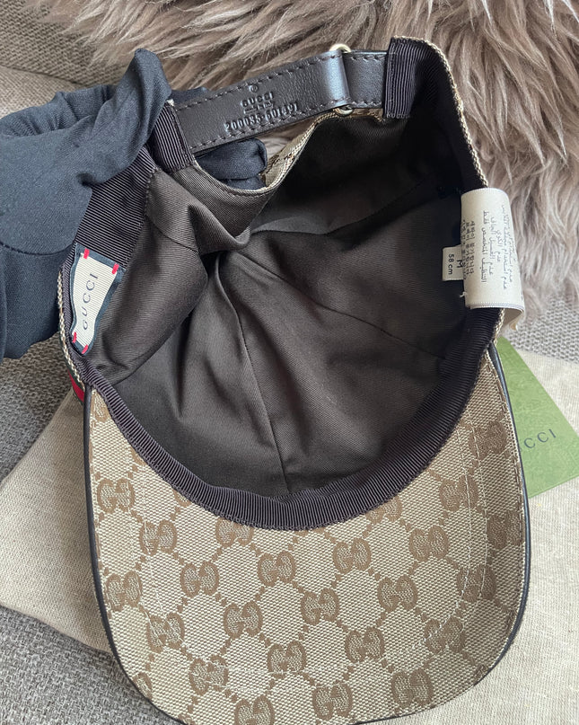 Preloved Authentic Gucci GG Canvas Baseball Cap with Web Stripe — Beige/Brown Monogram