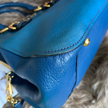 Miu Miu Two Tone Blue Madras Leather Doctor Satchel