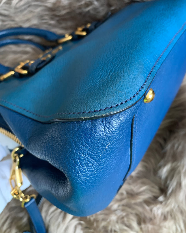 Miu Miu Two Tone Blue Madras Leather Doctor Satchel