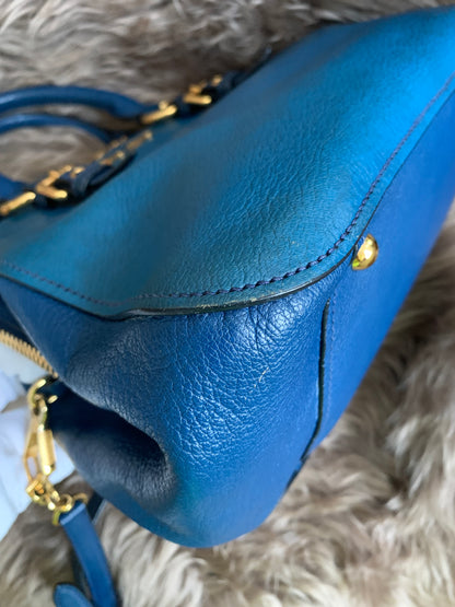 Miu Miu Two Tone Blue Madras Leather Doctor Satchel