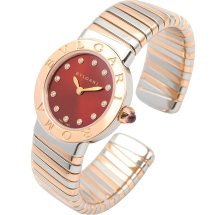 Preloved Authentic  BVLGARI BVLGARI Tubogas 12P Diamond Wristwatch in 18K Pink Gold (Pink Gold) and Stainless Steel with Diamonds, Gold-Tone BBLP262TSG