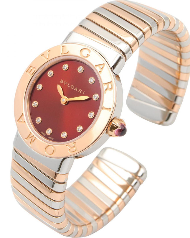Preloved Authentic  BVLGARI BVLGARI Tubogas 12P Diamond Wristwatch in 18K Pink Gold (Pink Gold) and Stainless Steel with Diamonds, Gold-Tone BBLP262TSG