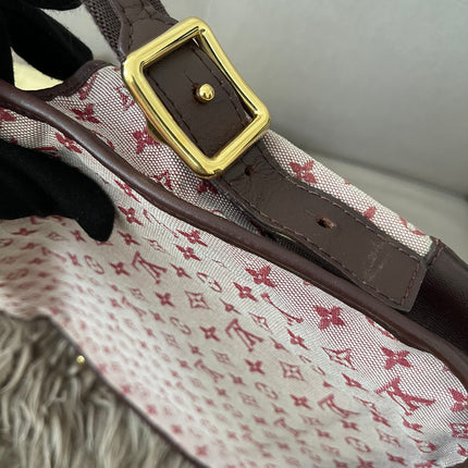Preloved Authentic Louis Vuitton Monogram Mini Lin Marjorie shoulder bag in burgundy cloth with leather trim