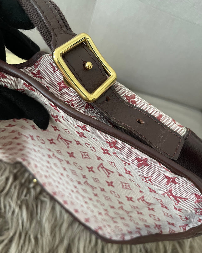 Preloved Authentic Louis Vuitton Monogram Mini Lin Marjorie shoulder bag in burgundy cloth with leather trim