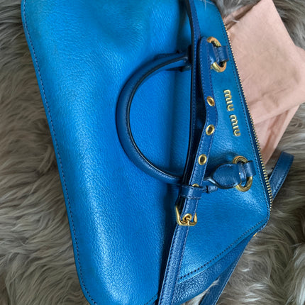 Miu Miu Two Tone Blue Madras Leather Doctor Satchel