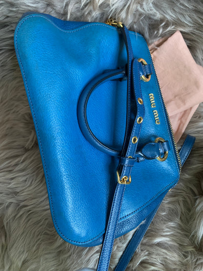 Miu Miu Two Tone Blue Madras Leather Doctor Satchel