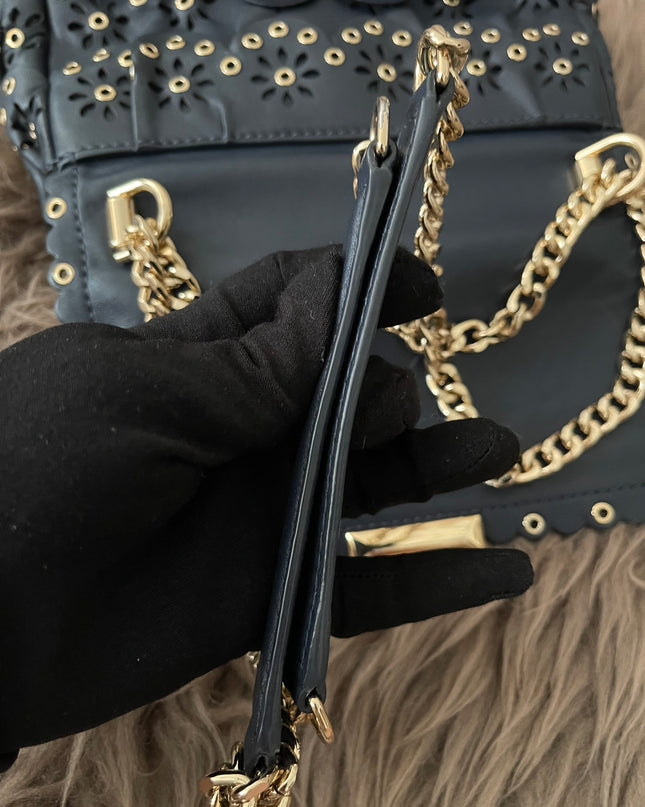 Preloved Authentic Michael Kors Black Leather Small Sloan Studded Chain Shoulder Bag