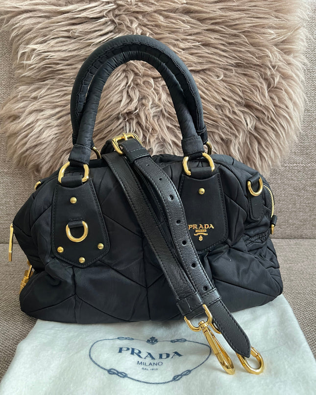 Preloved Authentic Prada Quilted Nylon Tessuto Bomber Bag – Black