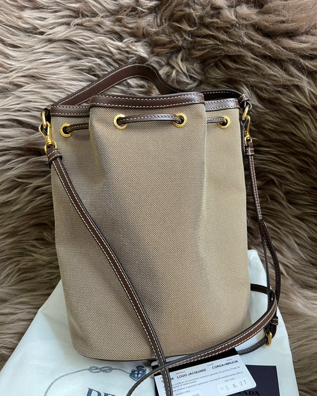 Preloved Prada  2021 Logo Jacquard Bucket Bag