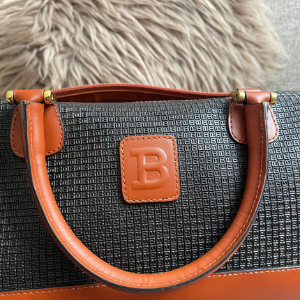 Preloved Authentic Bally Monogram Top Handle Tote Bag Black Cognac