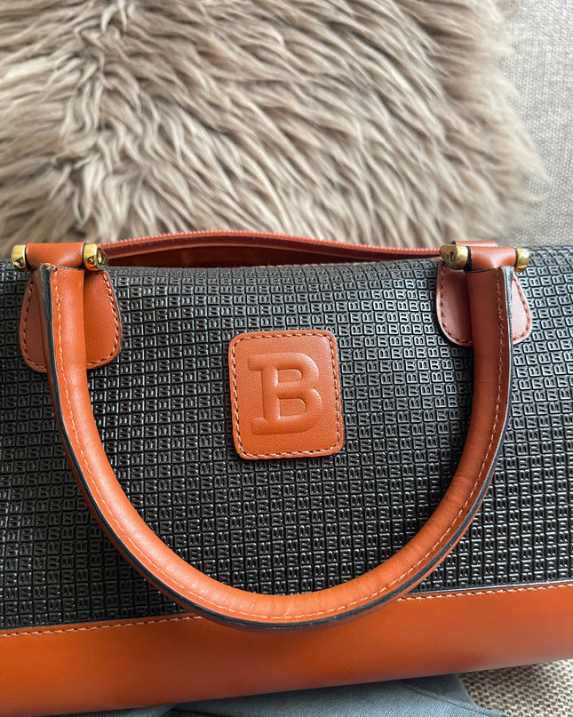 Preloved Authentic Bally Monogram Top Handle Tote Bag Black Cognac