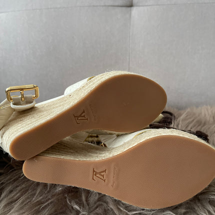 Preloved Authentic Louis Vuitton White Monogram Wedge Sandals in 36.5