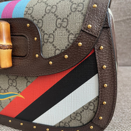 Preloved Authentic Gucci GG Supreme Canvas Leather and Python Medium Bamboo 1947 Top Handle Bag